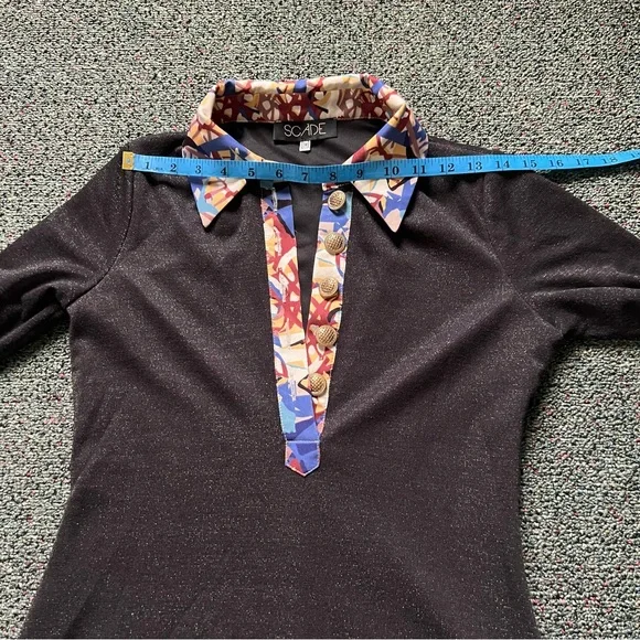 Modest Black Glitter & Vintage Floral Antique Gold Button Fit & Flare Dress Sz S - Picture 8 of 16